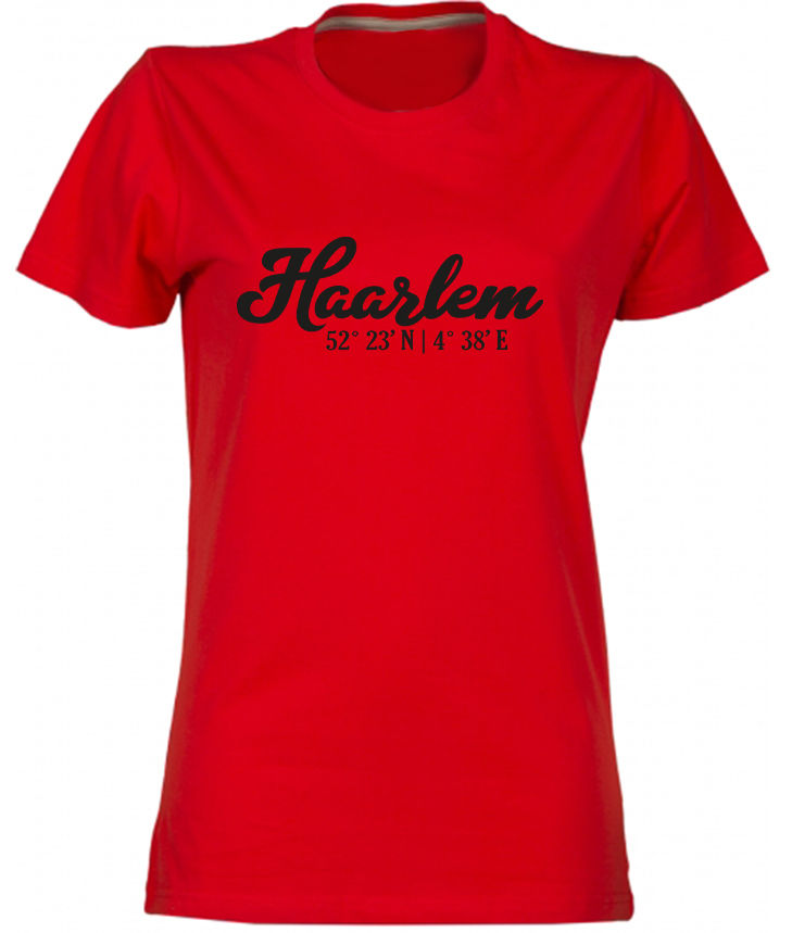 Haarlem T-shirt Co Zwart op Rood Dames.jpg