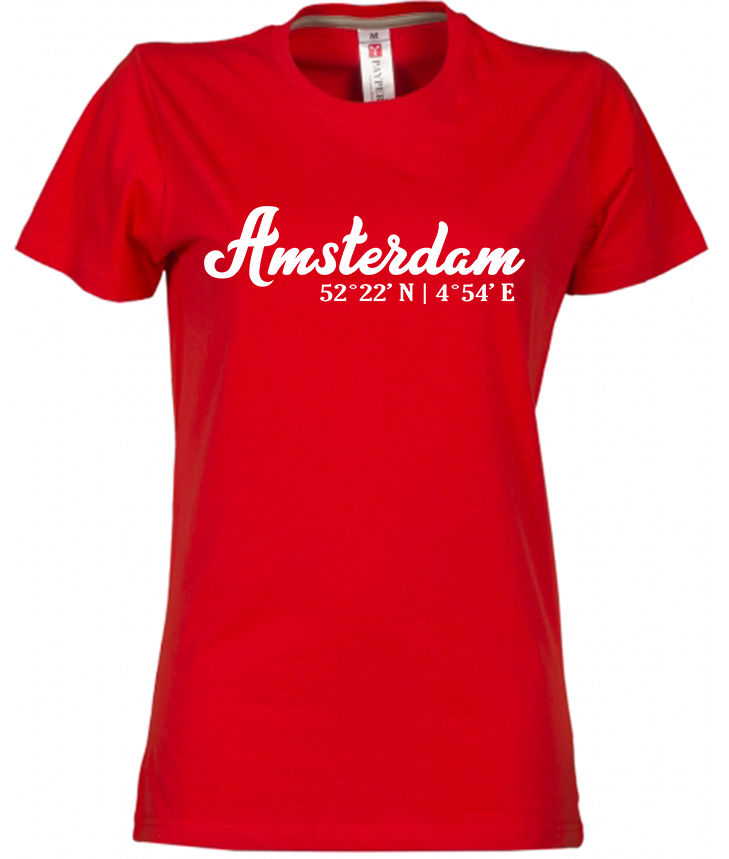 T-shirt AMSTERDAM Co Wit op Rood Dames.j