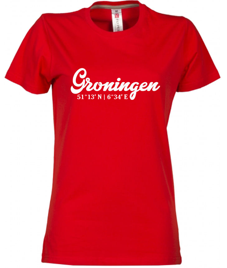GRONINGEN T-shirt Co Wit op Rood Dames.j