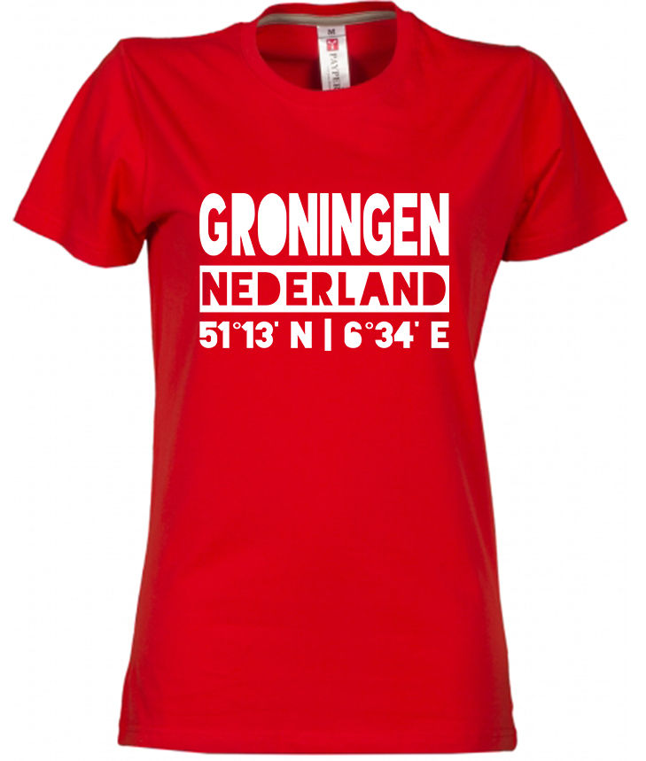 Thumbnail: T-shirt GRONINGEN NL coördinaten Wit Dames
