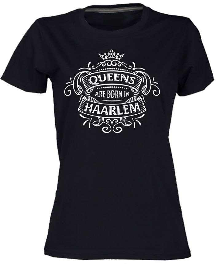 Haarlem T-shirt Queens Wit op Zwart Dames.jpg