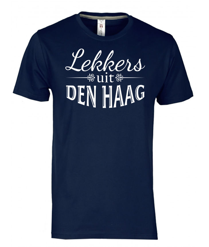 T-shirt DEN HAAG Lekkers Wit Op Blauw He