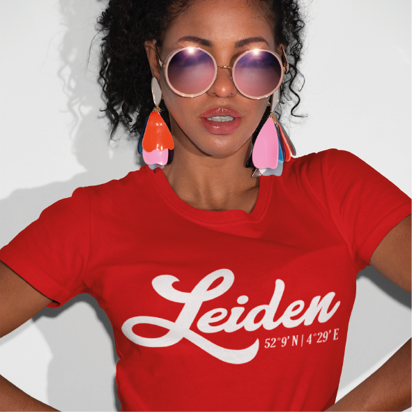 Thumbnail: T-shirt LEIDEN coördinaten Wit Dames