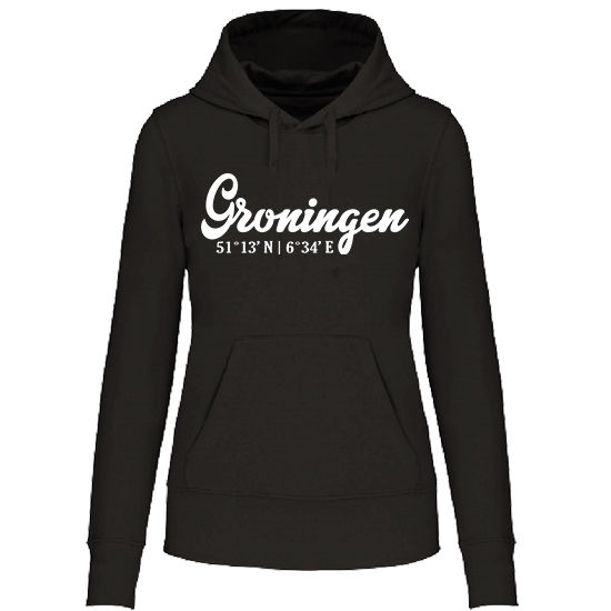 Hoodie GRONINGEN Co wit op zwart Dames