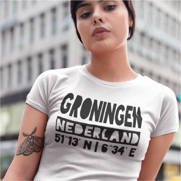 Thumbnail: T-shirt GRONINGEN NL coördinaten Zwart Dames