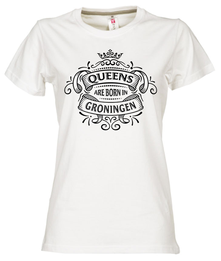GRONINGEN T-shirt Queens Zwart op Wit Da