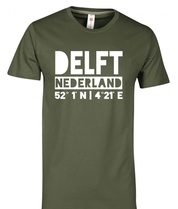 DELFT T-shirt NL Co Wit op Groen Heren.j