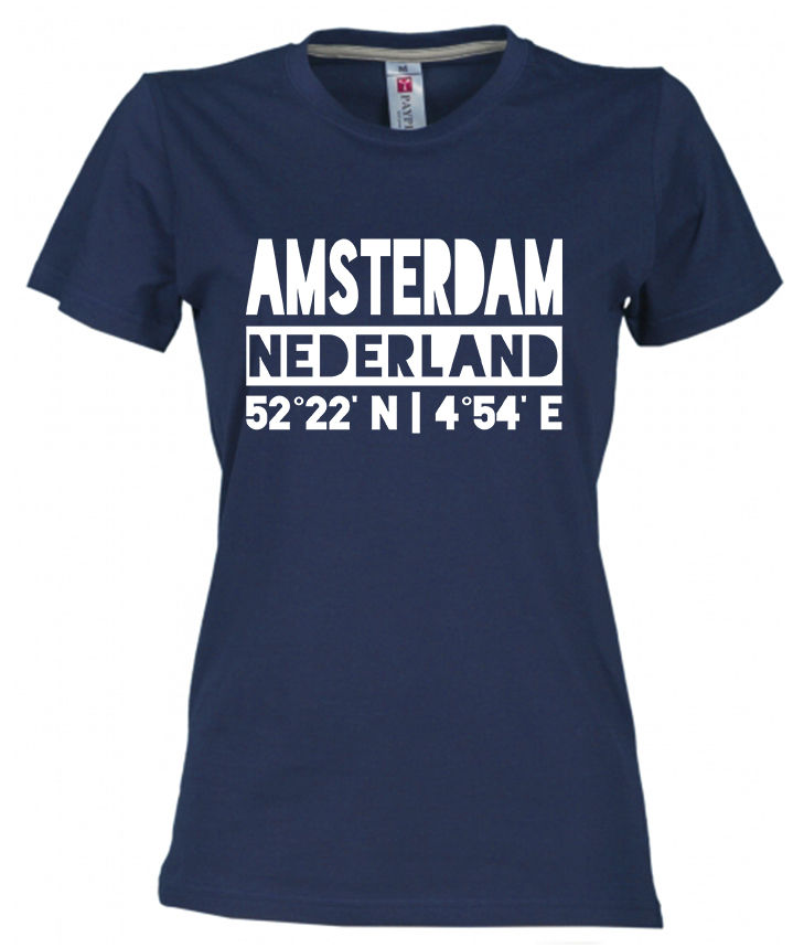 T-shirt AMSTERDAM NL Co Wit op Blauw Dam