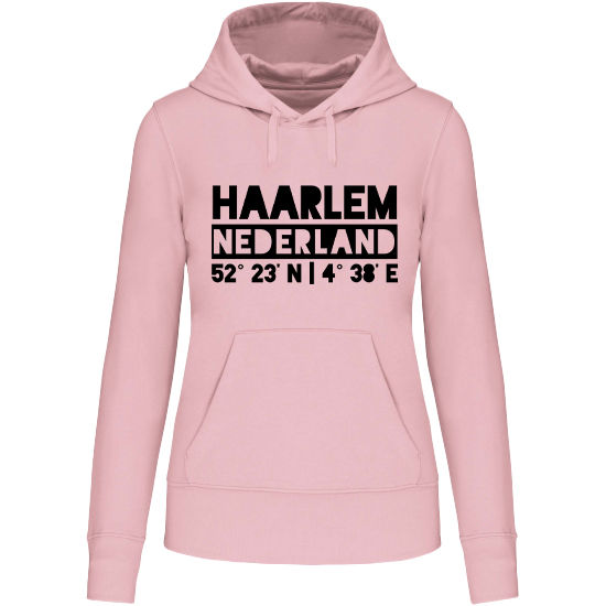 Hoodie HAARLEM NL zwart op roze Dames.jpg