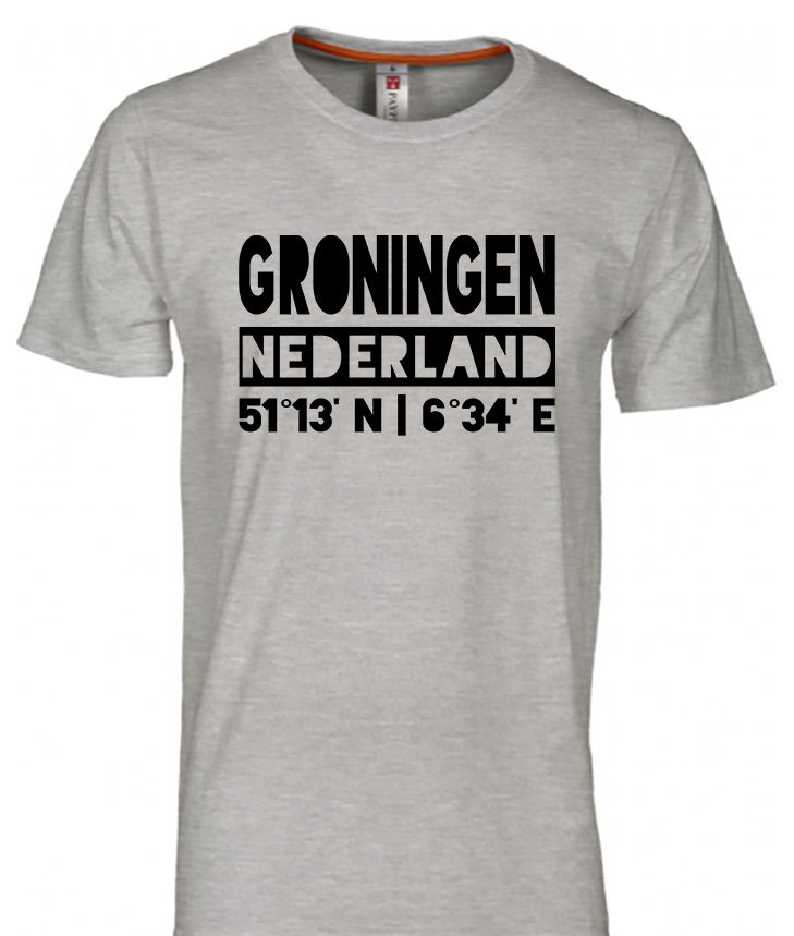 Thumbnail: T-shirt GRONINGEN NL coördinaten Zwart Heren