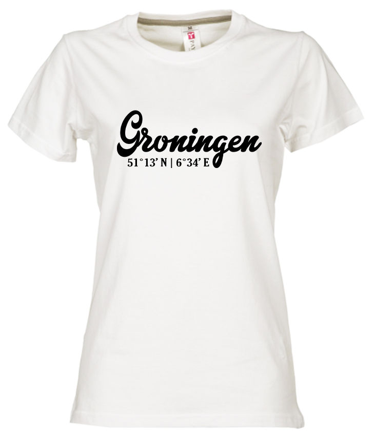 GRONINGEN T-shirt Co Zwart op Wit Dames.