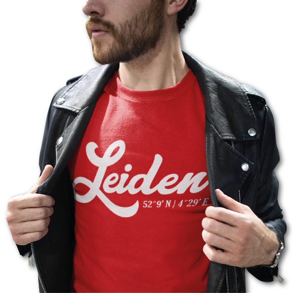 Thumbnail: T-shirt LEIDEN coördinaten Wit Heren
