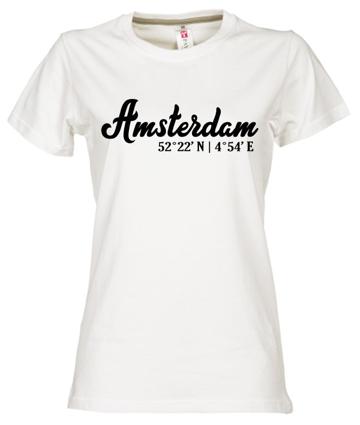 T-shirt AMSTERDAM Co Zwart op Wit Dames.
