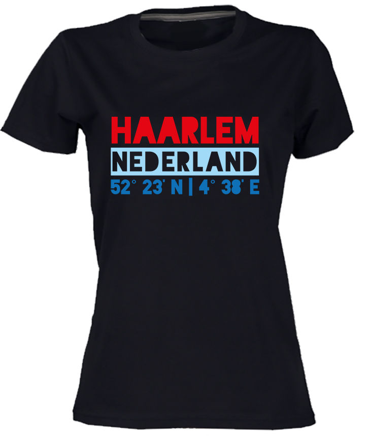 Haarlem T-shirt NL Multi op Zwart Dames.jpg