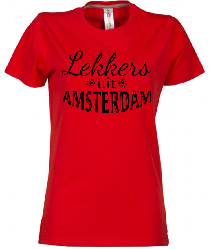 T-shirt AMSTERDAM Lekkers Zwart op Rood 