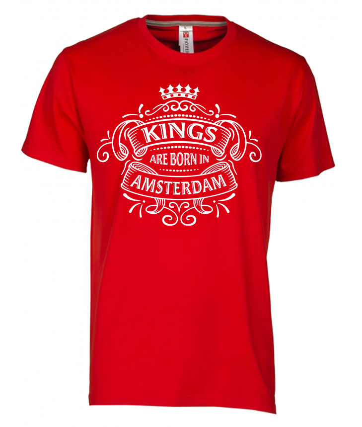 T-shirt AMSTERDAM Kings Wit op Rood Here