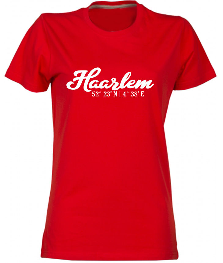 Haarlem T-shirt Co Wit op Rood Dames.jpg
