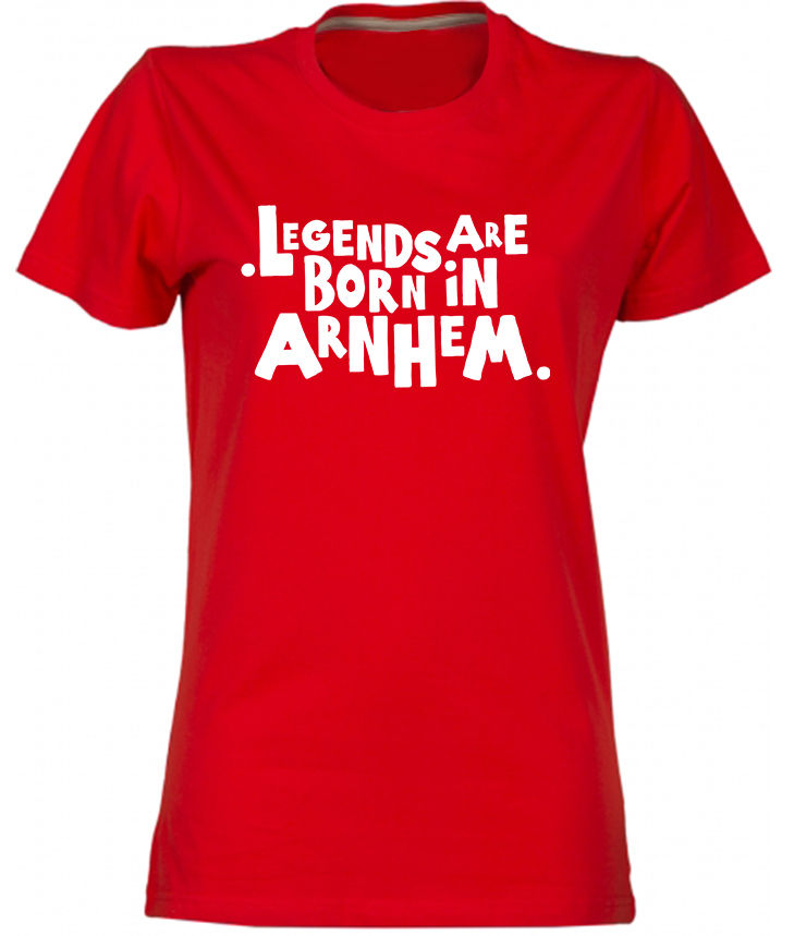 Arnhem T-shirt Legends wit op rood dames.jpg