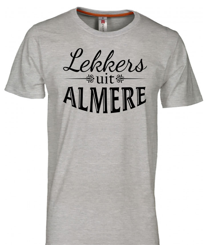 Almere T-shirt Lekkers Zwart op Grijs He