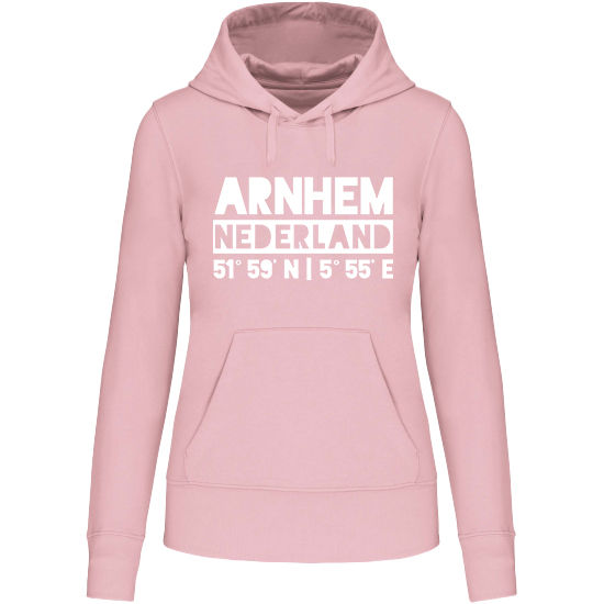 Hoodie ARNHEM NL wit op roze Dames.jpg