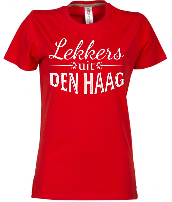 T-shirt DEN HAAG Lekkers Wit Op Rood Dam