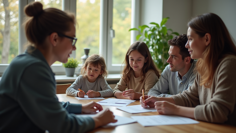 Eye-level view of a family discussing custody arrangements