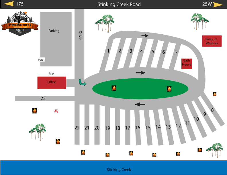 Campground Map Stinking Creek ATV Campground Pioneer, TN