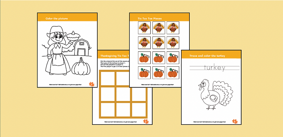 Collage of multiple Thanksgiving worksheets