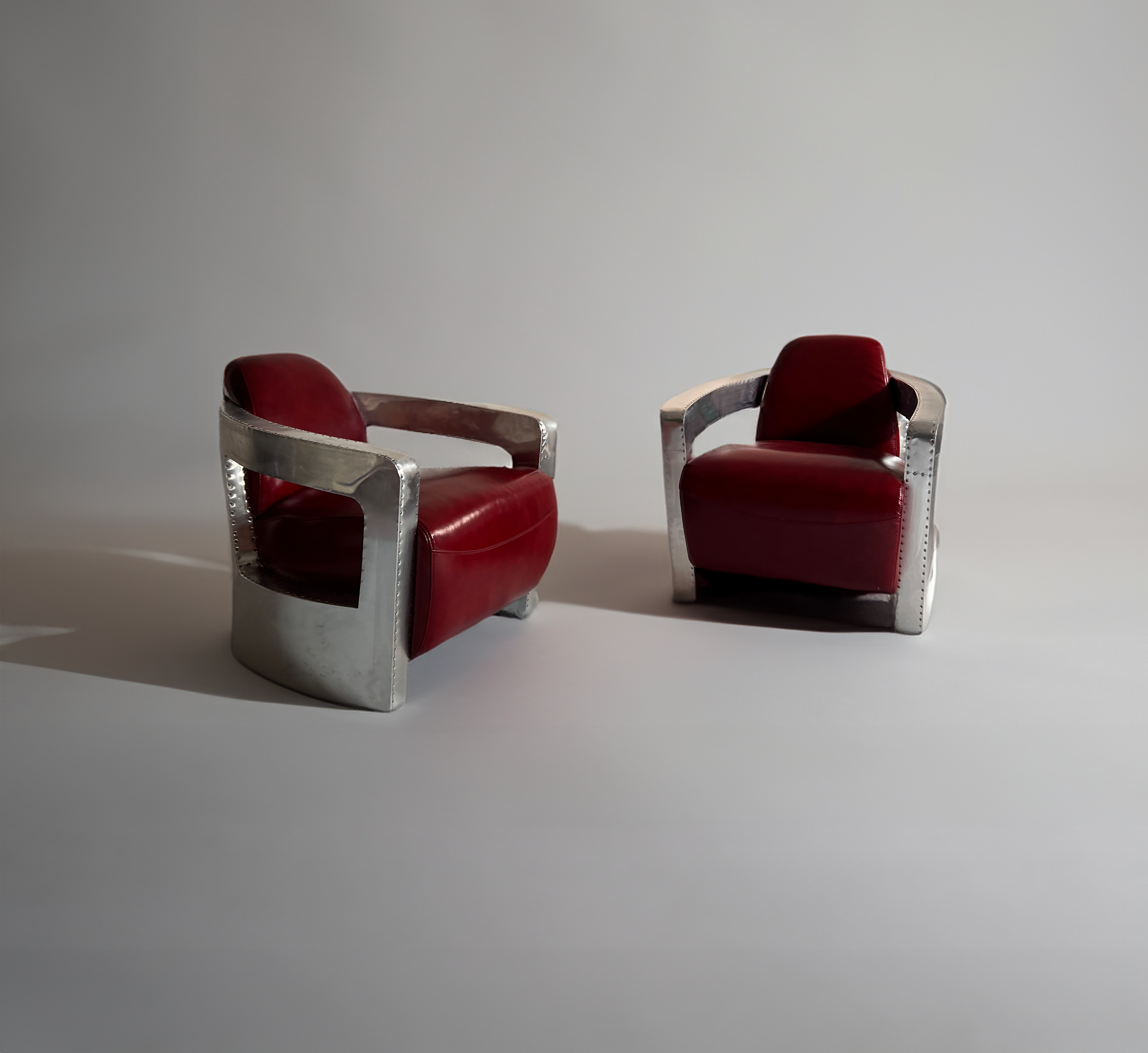 Art Deco Aluminum and Leather Aviator-Style Armchairs - Set of 2