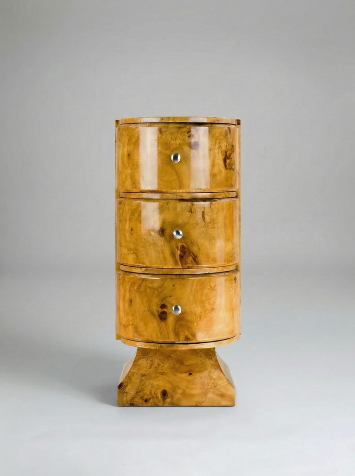 Jumeaux Grand Drawer in olive burl wood handcrafted in Italy with sculptural proportions