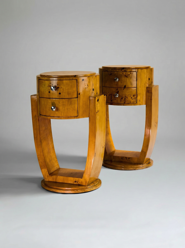 Guillemets olive burl drawer unit in contemporary interior, handmade Italian furniture