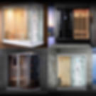 Side-by-side comparison of Aquapeutics' four steam shower and sauna combination units, featuring both traditional and infrared saunas with built-in showers and modern design finishes.