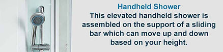 Handheld showerhead on adjustable bar.