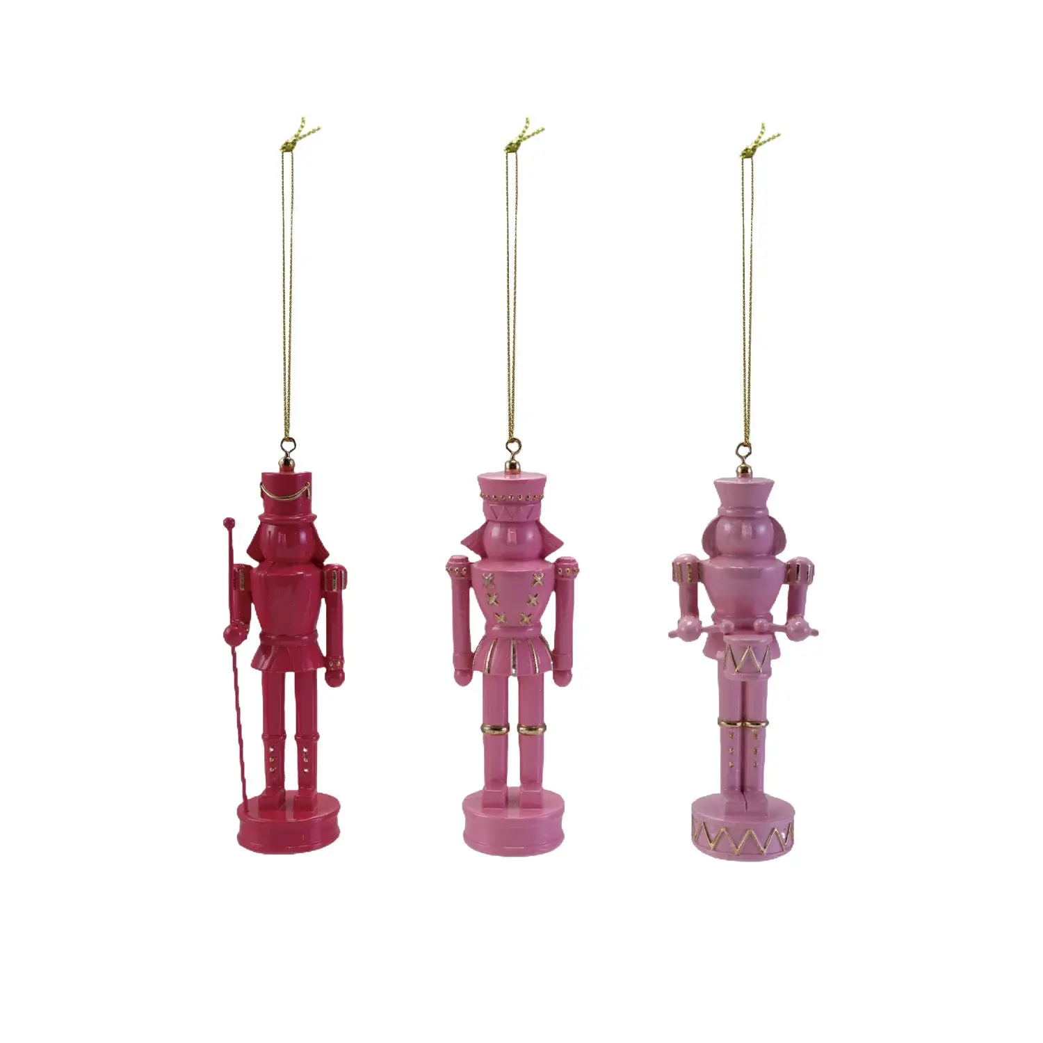 6"H Resin Nutcracker Ornament with Gold Color Accents, Set of 3