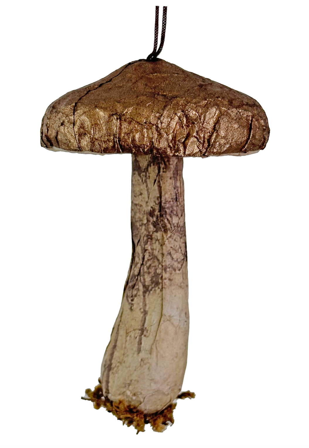 Paper mushroom ornament brown/gold 4in