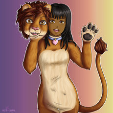 Cute Anime girl wearing a lion fursuit.