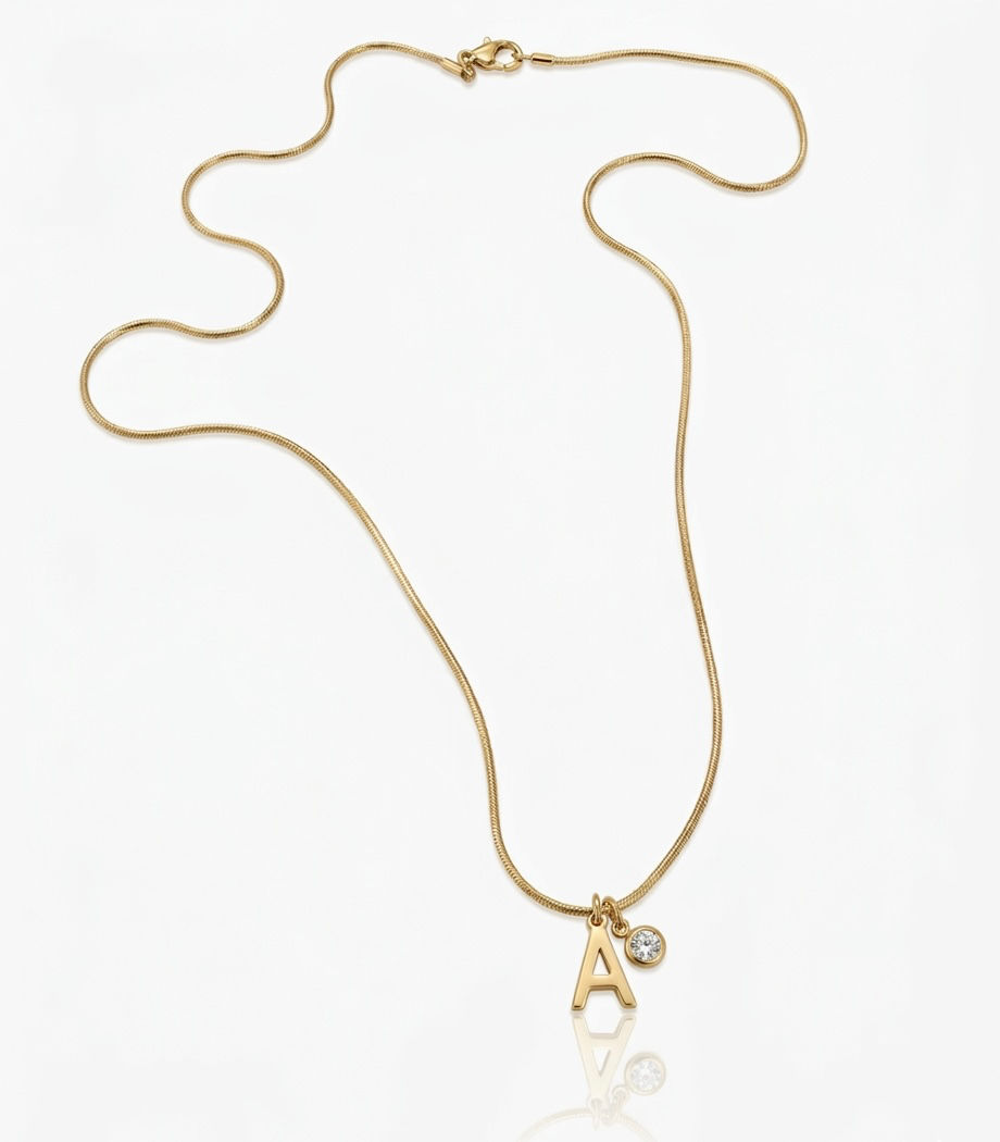 Thumbnail: Linx 20” Yellow Gold Snake Chain Necklace with Initial and Zircon Charms