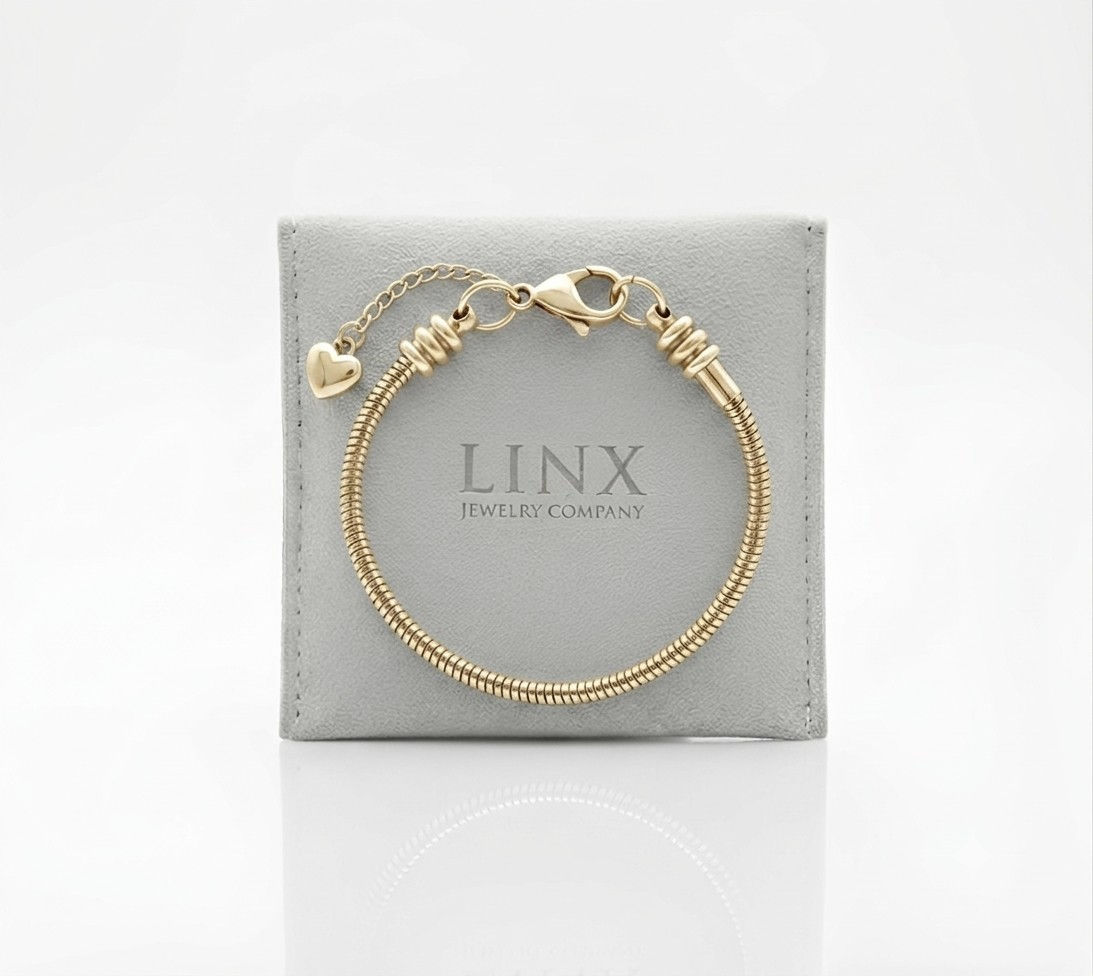 Linx Yellow Gold Snake Chain Bracelet with a Heart Extender