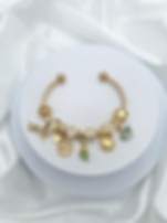 Linx Yellow Gold Open Bangle with Gold and Green Themed Charms 