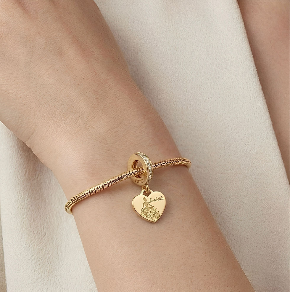 Thumbnail: Yellow Gold Personalized Name Princess Heart Dangle Charm