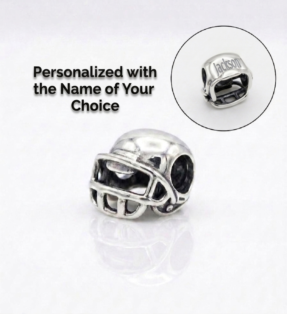 Personalized Football Helmet and Name Bracelet Charm