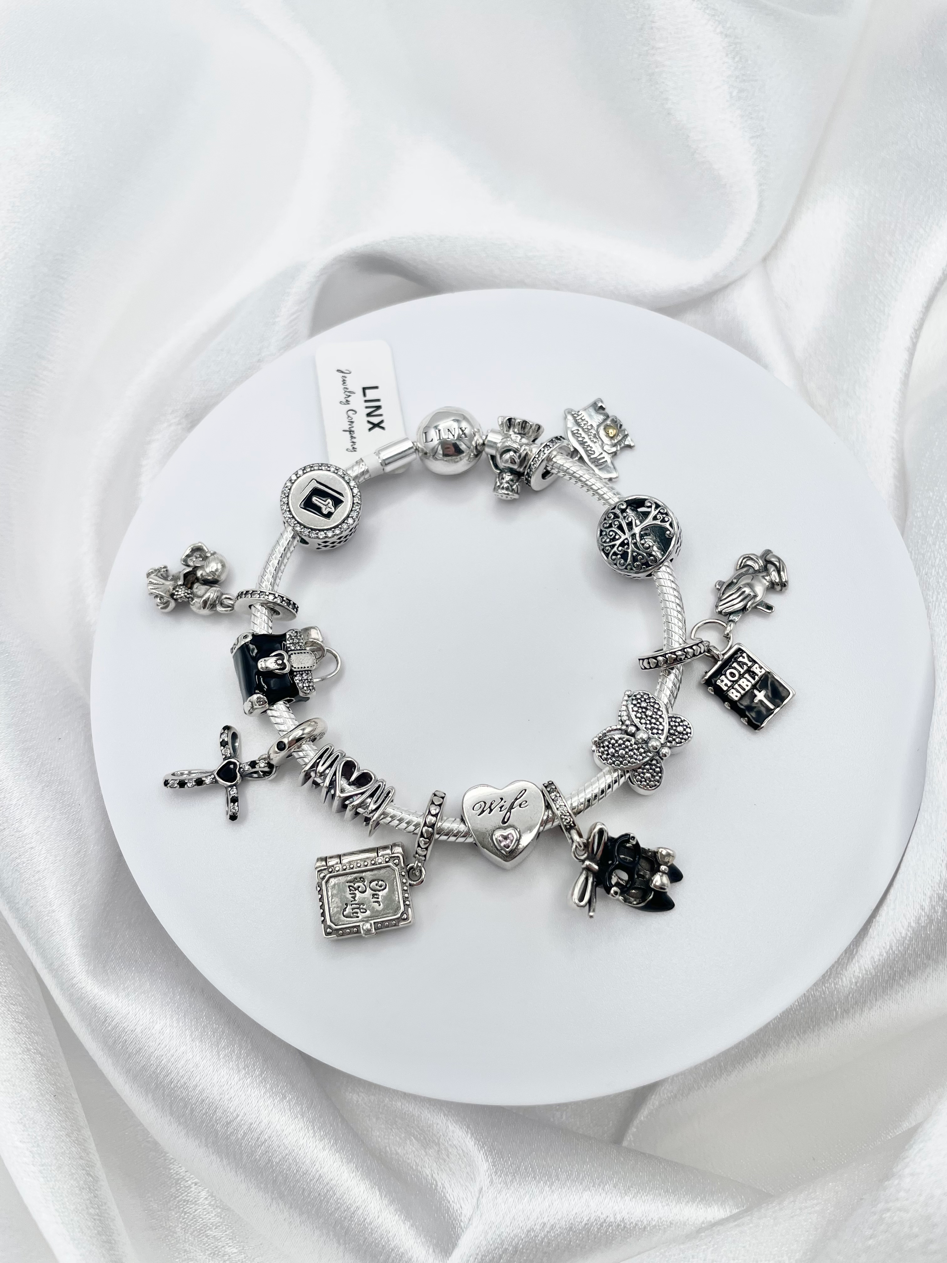 Linx Snake Chain Bracelet with Religious Mom and Wife Themed Charms
