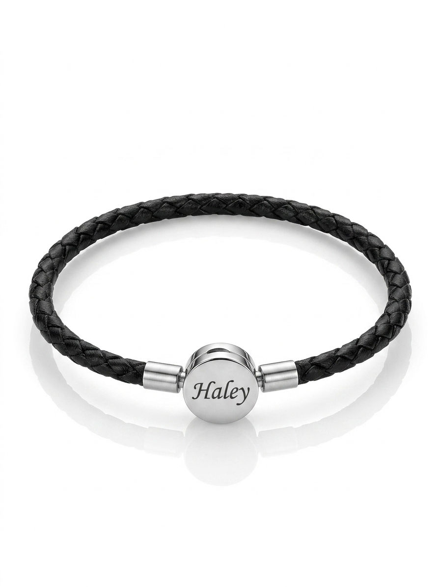 Thumbnail: Linx Black Braided Leather Bolo Cord Charm Bracelet with Personalized Clasp