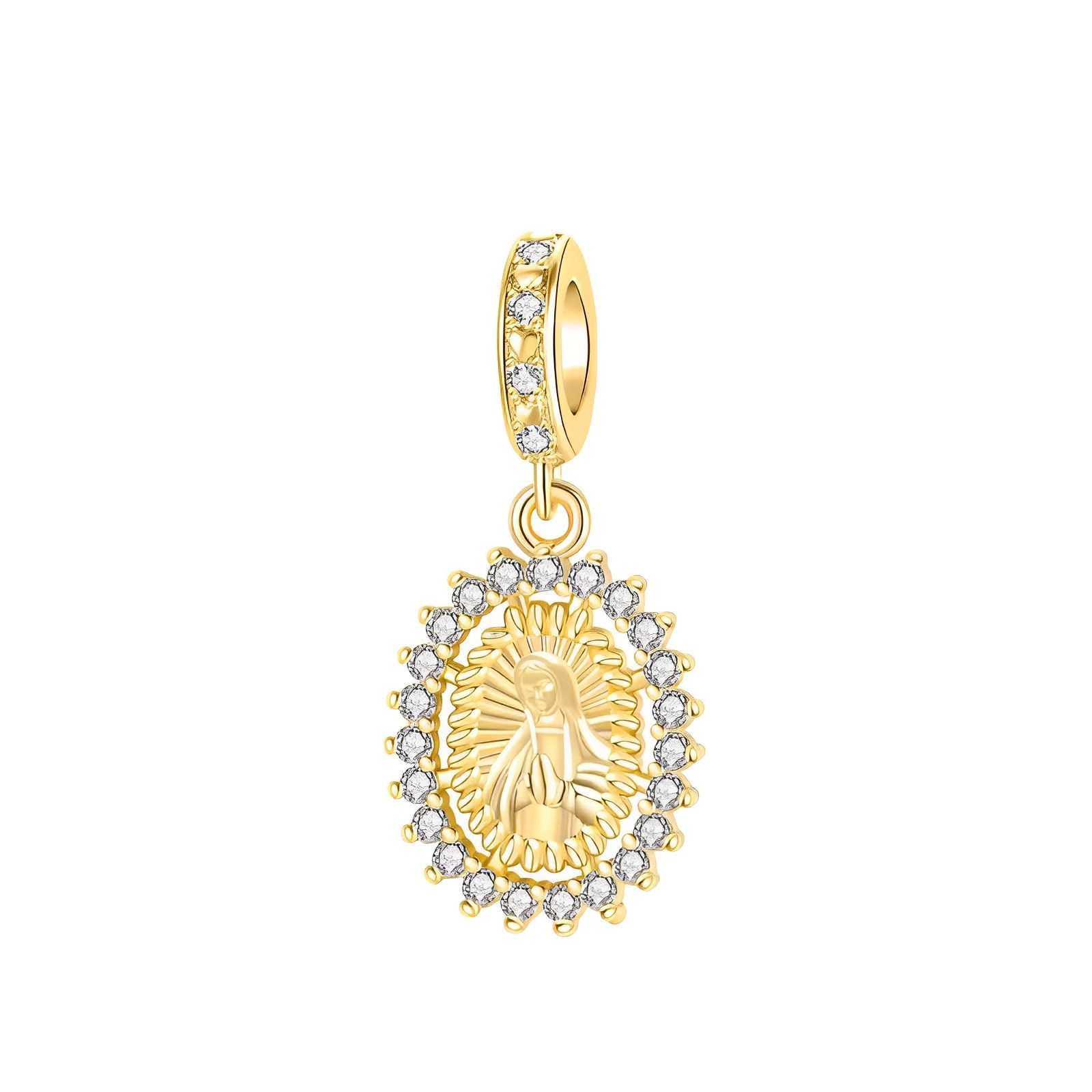 Yellow Gold and Zircon Virgin Mary Dangle Charm
