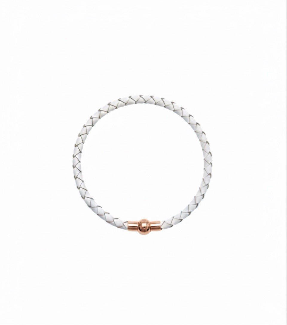 Thumbnail: Linx White Leather Bolo Cord Bracelet with Rose Gold Magnetic Clasp