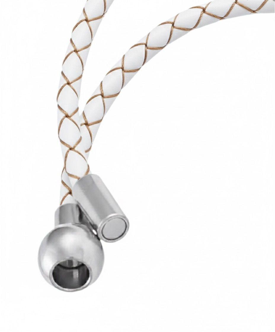 Thumbnail: Linx White Braided Leather Bolo Cord Charm Bracelet with a Magnetic Clasp