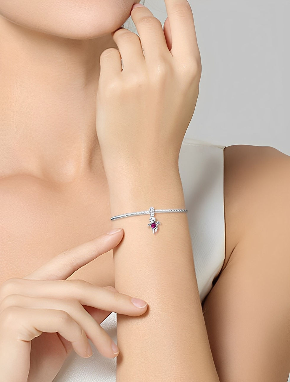 Thumbnail: Cherub and Zircon Heart Dangle Charm 