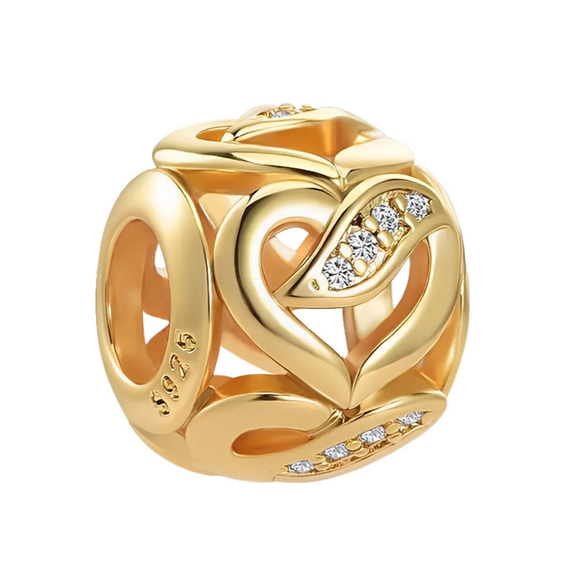Yellow Gold Zircon Heart Ball Charm
