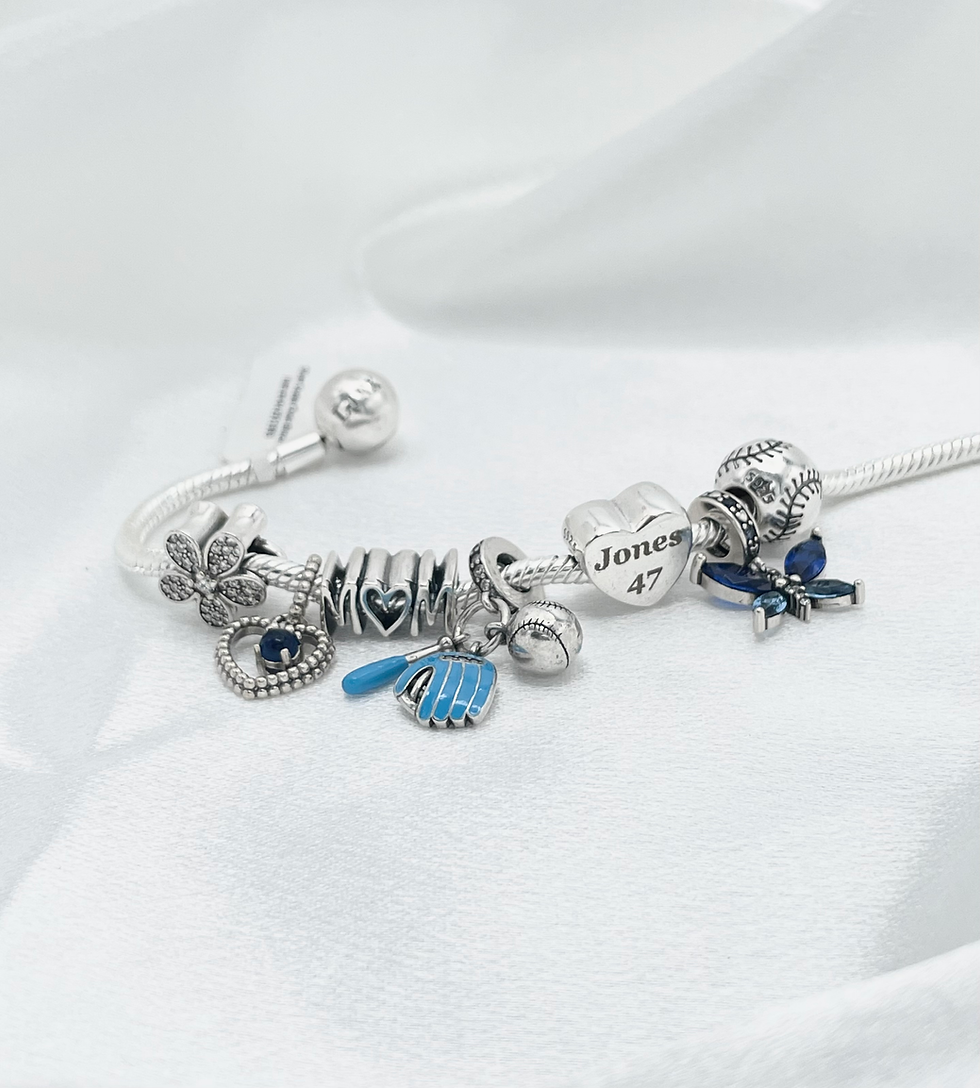 Thumbnail: Linx Snake Chain Bracelet with Baseball Mom Custom Name and Jersey Number Charms