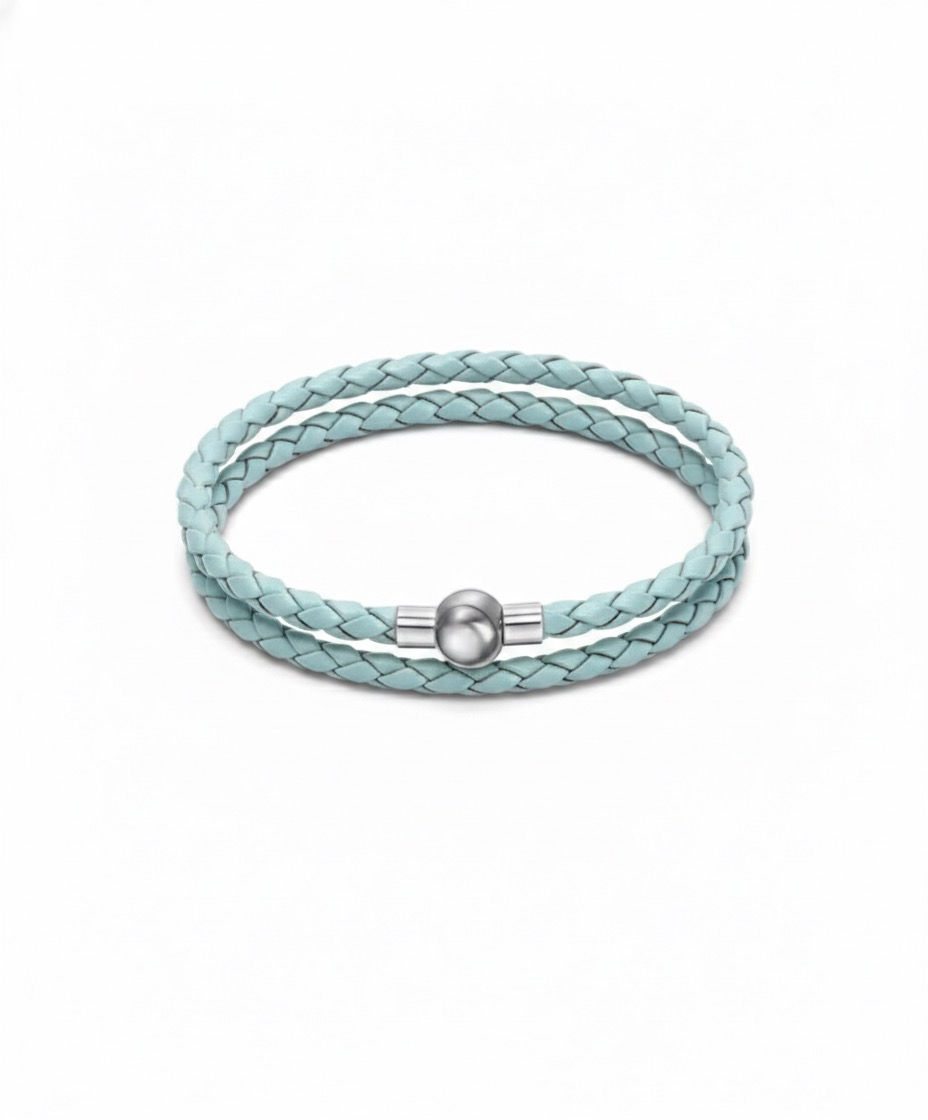 Thumbnail: Linx Turquoise Braided Leather Bolo Cord Bracelet with Magnetic Clasp